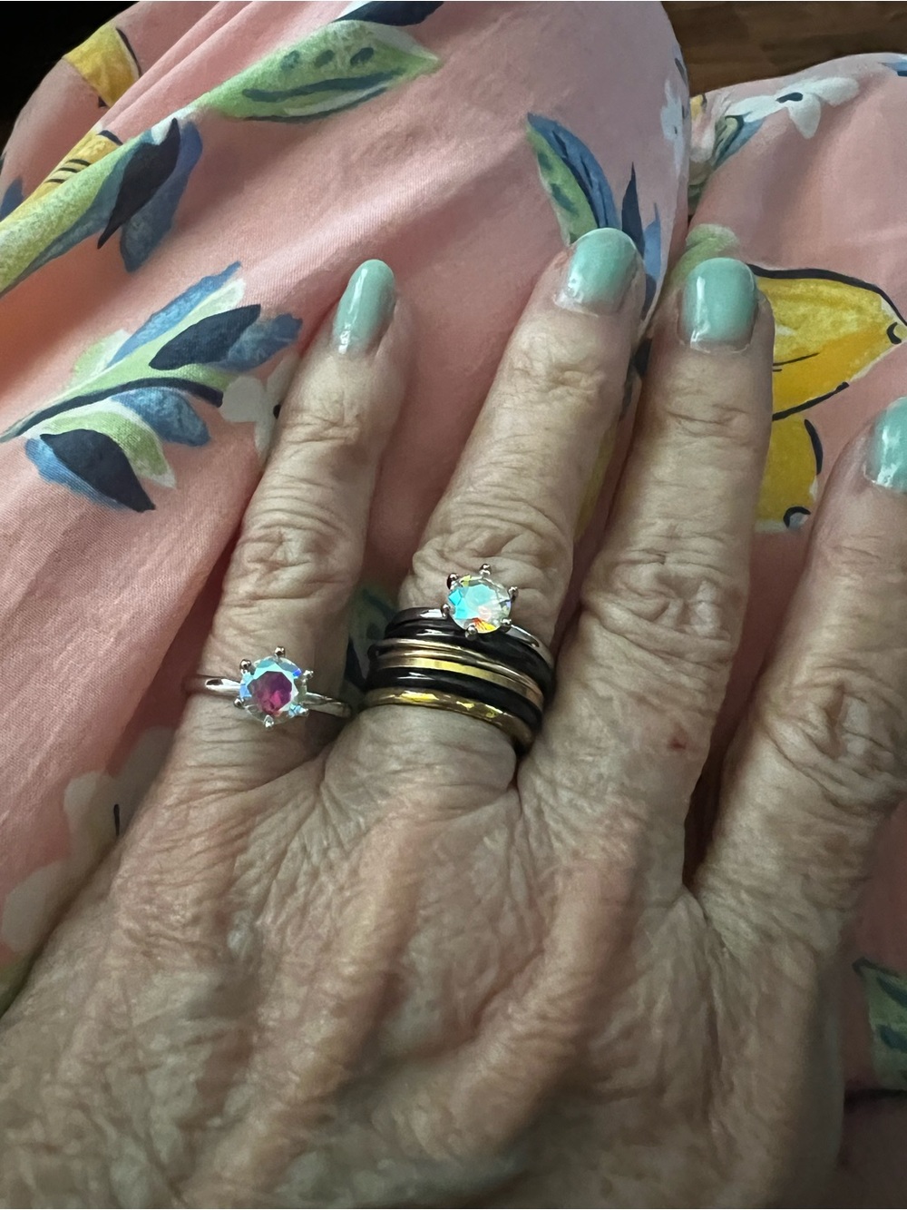 NEW Opalescent Solitaire Ring in Silver Finish - mystic topaz